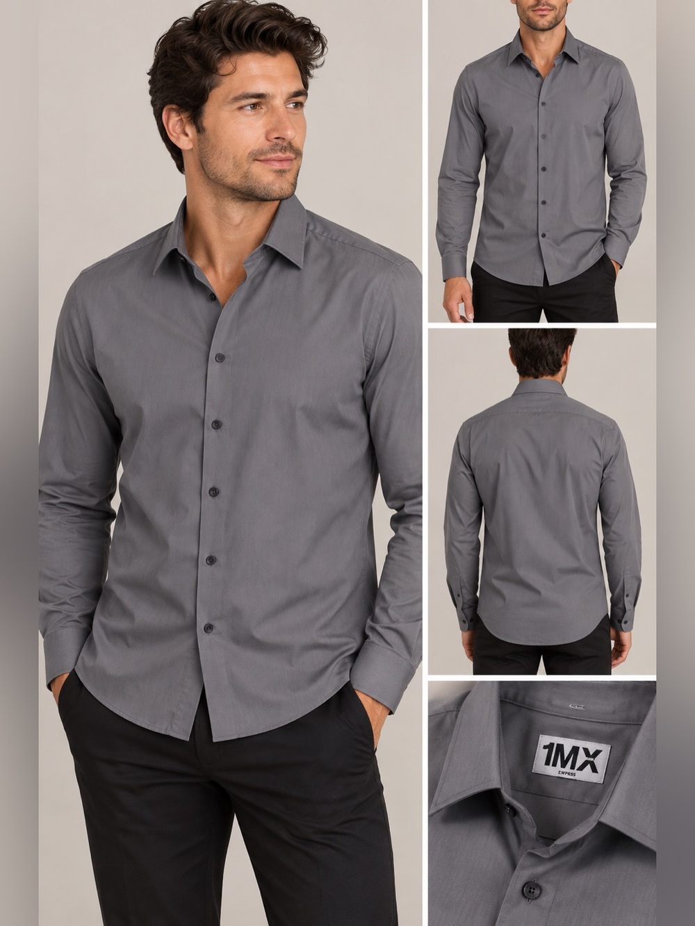 Express 1MX Fitted Gray Button Down Dress Shirt Men’s L 16–16½